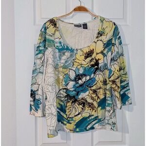 Additions by Chico's Floral‎ Print 3/4 Sleeve Scoop Neck Top Size 3X